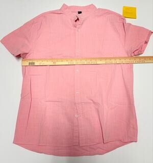 Ouku Men's XL Pink Salmon Short Sleeve Cotton Linen Button Down Beach Shirt